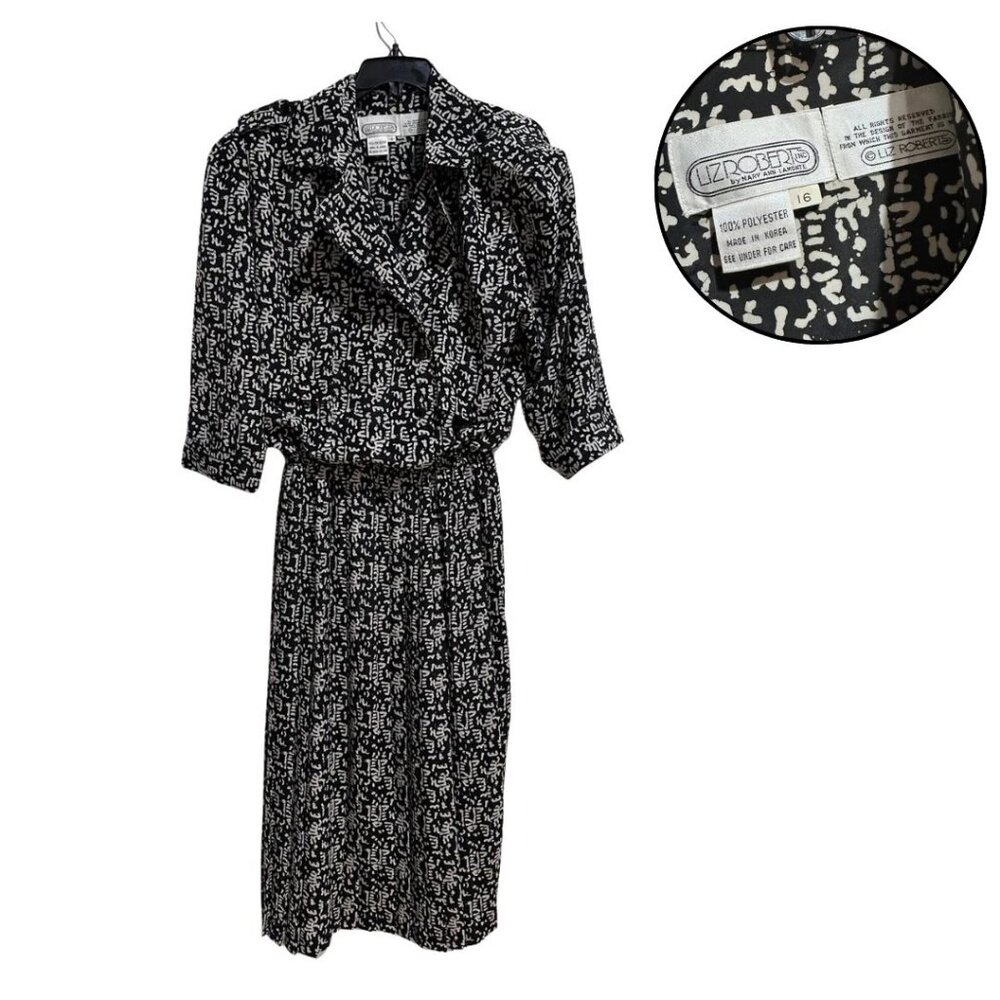 Liz Roberts Black White Midi Shirt Dress 16